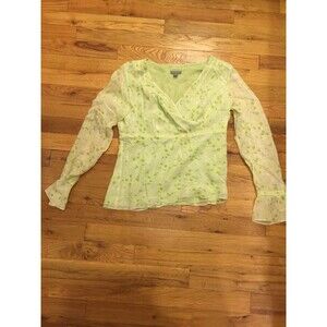 ANN TAYLOR FLORAL GREEN WOMEN'S BLOUSE SIZE Petite S SILK